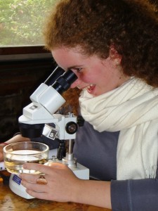 Elizabeth Orenstein in the microscope lab.